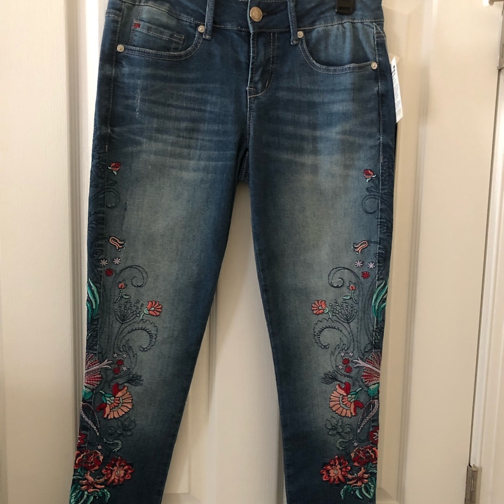Seven7 Marble Blue Embroidered Blue Mid Rise Ankle Jeans Size 4
